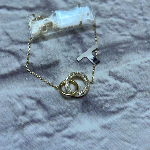 Silver with gold plating diamond double ring necklace - Picture 1 of 4